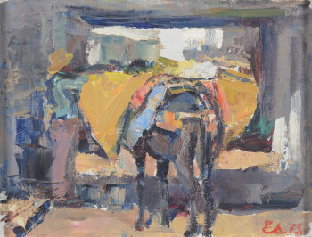 Georges Steel loading the donkey, Spain 1973