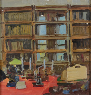 American School, the library, oil on canvas/board