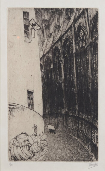 Jules De Bruycker rue de la Vallée (Gand), 1932, an original etching