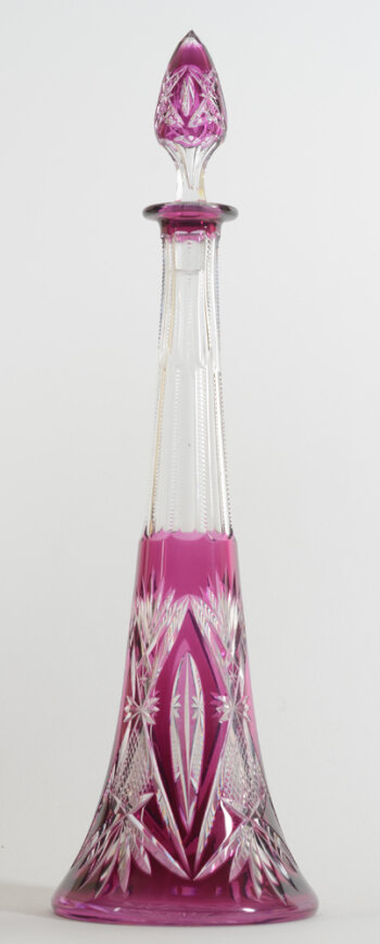Val Saint-Lambert, a double overlay purple and clear cut crystal decanter