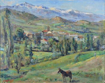 Georges Steel, a panoramic view of Béas de Granada, oil on canvas