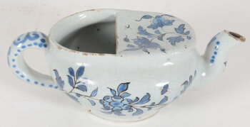 A ceramic pap boat or canard de malade, Nevers (France), early 19th century