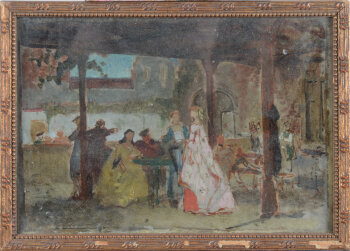 Auguste Serrure gathering under the porch a rare oil sketch 1887