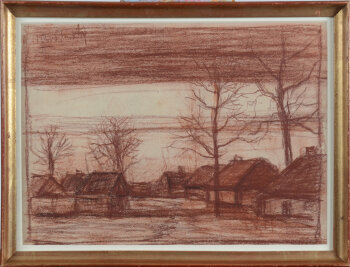 Jakob Smits a village (recto) and portrait study of a man (verso), drawings in bistre and charcoal