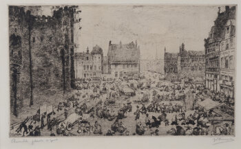 Jules De Bruycker Pharailde plaats te Gent, 1906, an original etching