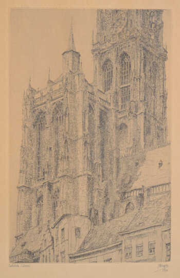 Jules De Bruycker  Cathédrale d'Anvers 1926 a rare etching