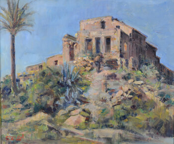 Georges Steel, the house on the hill (Spain), oil on canvas from 1988