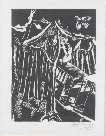 Jozef Cantré Ontdekkingstocht, an original woodcut from 1931