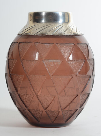 Delheid Frères and Degué an africanist acid etched glass and silver vase 1930s