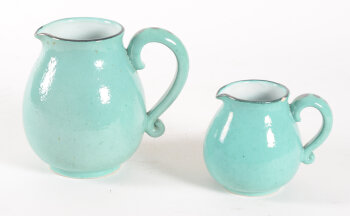 Rouard Paris 2 glazed ceramic art deco pitchers or jugs 1920's