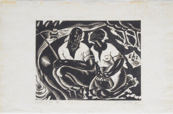 Jan Mulder Week-End II  an important expressionist Linocut 1929/1931