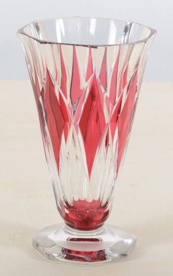 Val St-Lambert a probably 1960's clear cut cristal and red overlay octogonal vase