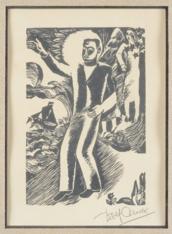 Jozef Cantré Rijmprent, an original woodcut from 1933