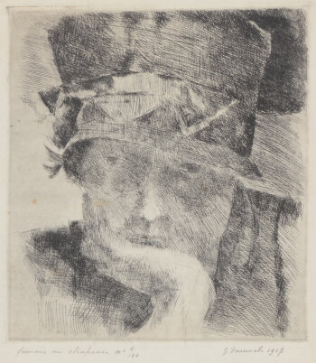 Gaston Pauwels Femme au chapeau etching 1927