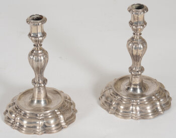 A good pair of mid-eightteen century silver desk candlesticks, Vienna