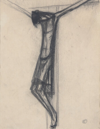 Oscar Colbrandt Christ on the cross, a charcoal drawing, 1930's