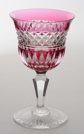 Val Saint-Lambert a red and white cut crystal wine glass model Calvados