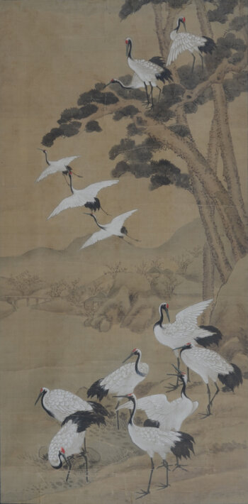 Chinese painting of a flock of cranes