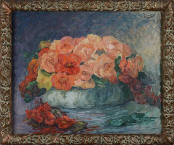 Clémence Jonnaert symphonie in red oil on canvas