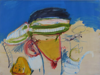 Hugo De Clercq a rare Cobra style watercolour of a figure with a cat