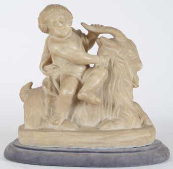 the infant bacchus riding a billy goat, an albaster sculpture