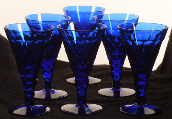 6 Blue cut glass drinking glasses