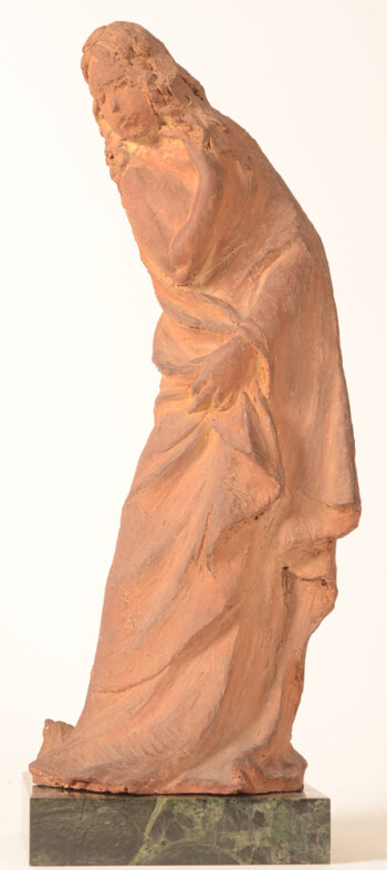 Pierre Braecke terracotta bozetto of a standing woman with cloak
