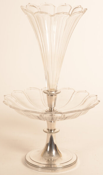 Christofle a large center piece in silver plate and crystal