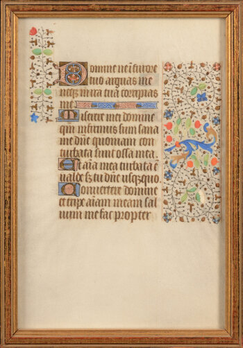 A 15th century decorated leaf of a book of hours