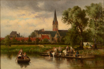 Edmond de Schampheleer Washerwomen near Ekkergem Church in Gent