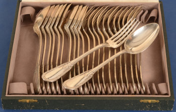 Delheid Frères 12 silver forks and 11 silver spoons model 31B Empire