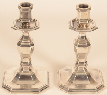 Delheid Frères S.A. a pair of silver L XIV style candlesticks