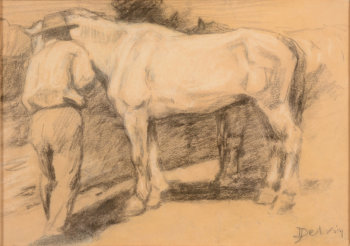 Jean Delvin horse and groom drawing