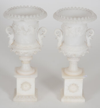a pair of fine alabaster Medici-shaped vases, ca. 1870