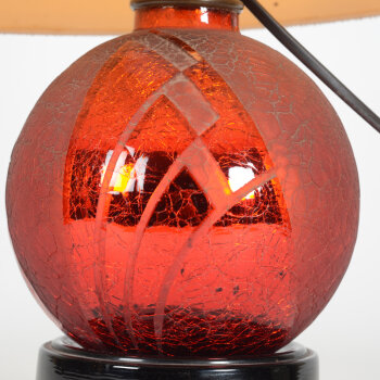 A stunning red acid etched glass art deco lamp on a black glass base, 1930's
