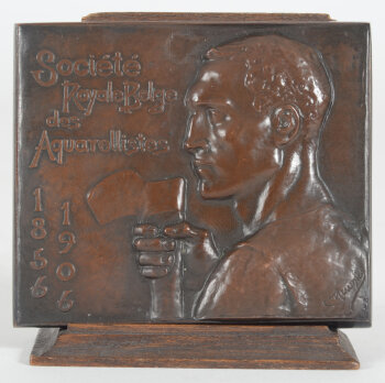 Constantin Meunier bronze Plaque for the 50e anniversary of the Société Royale Belge des Aquarellistes, 1906
