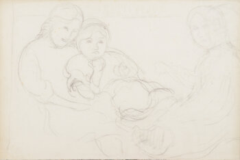 Jean Van den Eeckhoudt sketch drawing of a mother and child and a woman