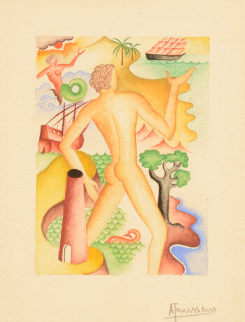 Albert Janssens (?) decorative watercolour 1930's