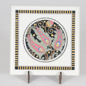s.a Grès Emaillés d’Hemixem, Gilliot Frères, a rare art deco teapot stand, probably end of the 1920's