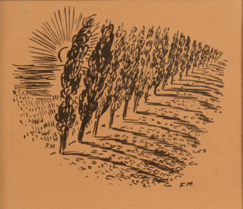 Frans Masereel setting sun in a Flanders field ink drawing