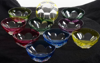 Val Saint-Lambert 10 coloured crystal bowls