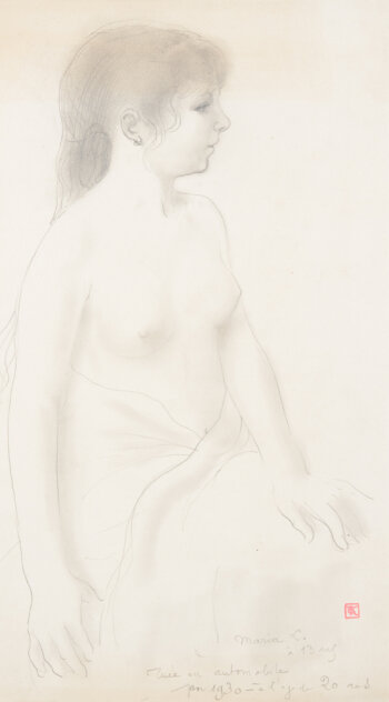 Armand Rassenfosse sitting female nude, original drawing