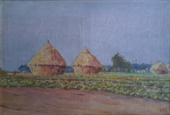 Hector De Praet Flemish landscape with haystacks 1913