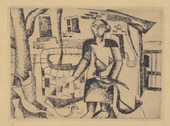 Floris Jespers Basse-cour an expressionist etching ca. 1930