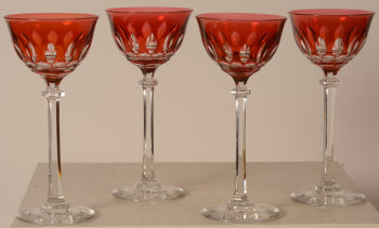 Set of 4 crystal orange-red roemers Val Saint-Lambert
