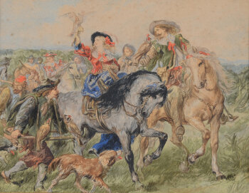 John Gilbert The Falcon hunt and Return from the stag hunt 2 original drawings