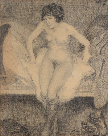 Charles-René Callewaert Nude woman sitting on a bed 1918