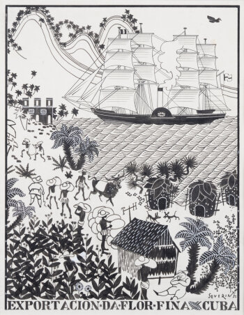 Mark Severin Exportacion da Flor Fina Cuba, the original ink drawing, 1932