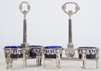 Jean-Pierre-Nicolas Bibron a pair of silver and blue glass 'Putti' salts in Empire style, 1809
