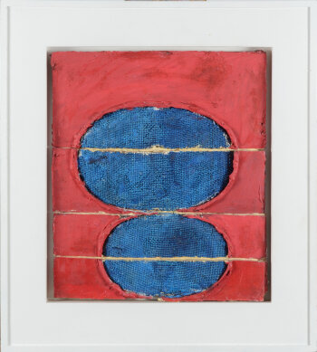 Horia Damian abstract composition in red and blue